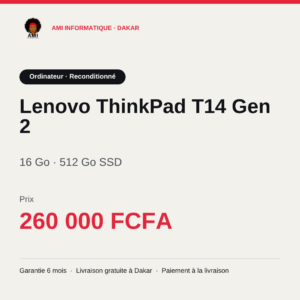Lenovo ThinkPad T14 Gen 2 — i5 11e gén. — prix à Dakar, AMI Informatique