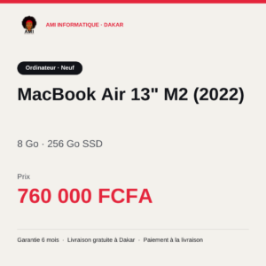MacBook Air 13" M2 (2022) — prix à Dakar, AMI Informatique