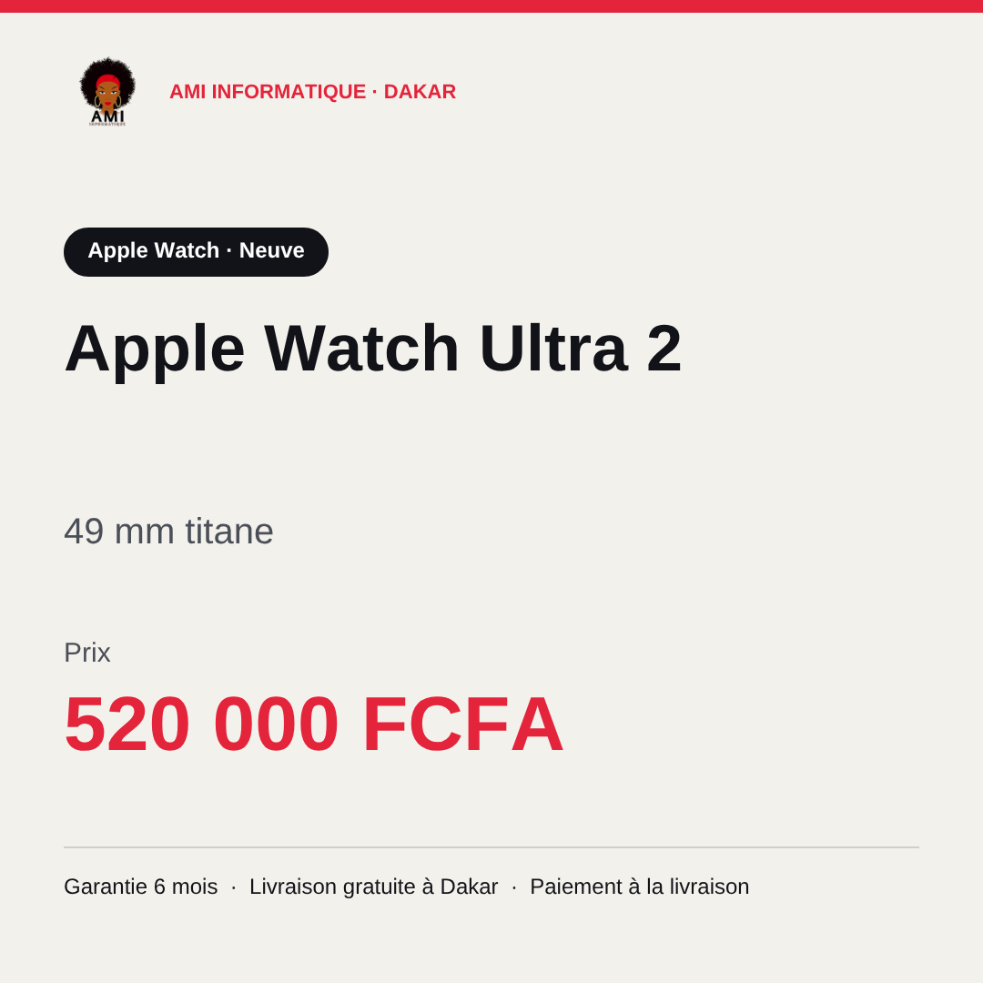 Apple Watch Ultra 2 — prix à Dakar, AMI Informatique